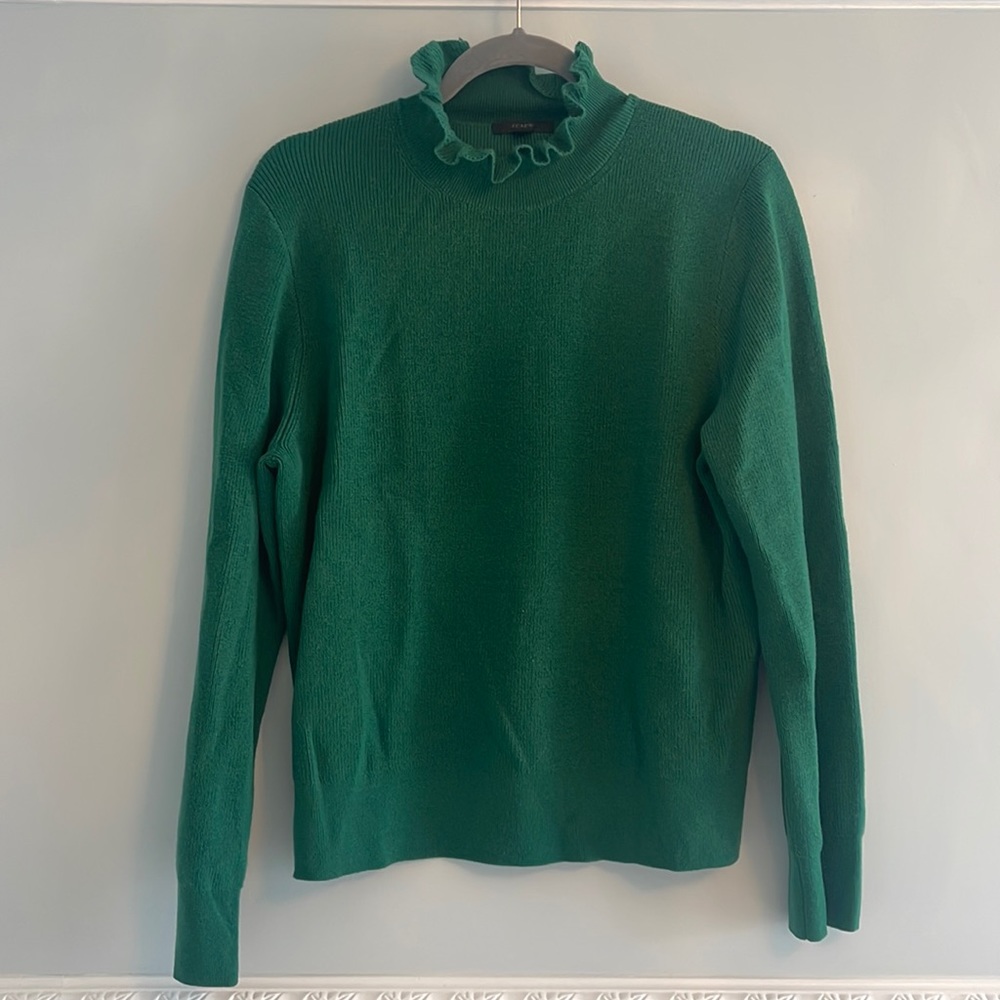 J Crew Green ruffleneck sweater top XL